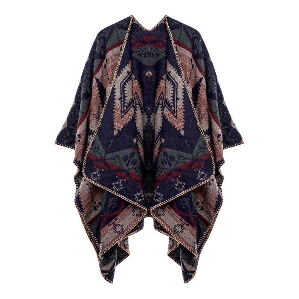 Kollie More Women's Tribal Acrylic Wrap Shawl - Navy